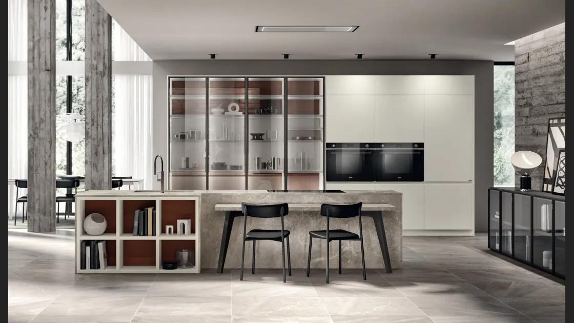 Cucina Moderna Motus in laccato opaco Bianco Prestige di Scavolini