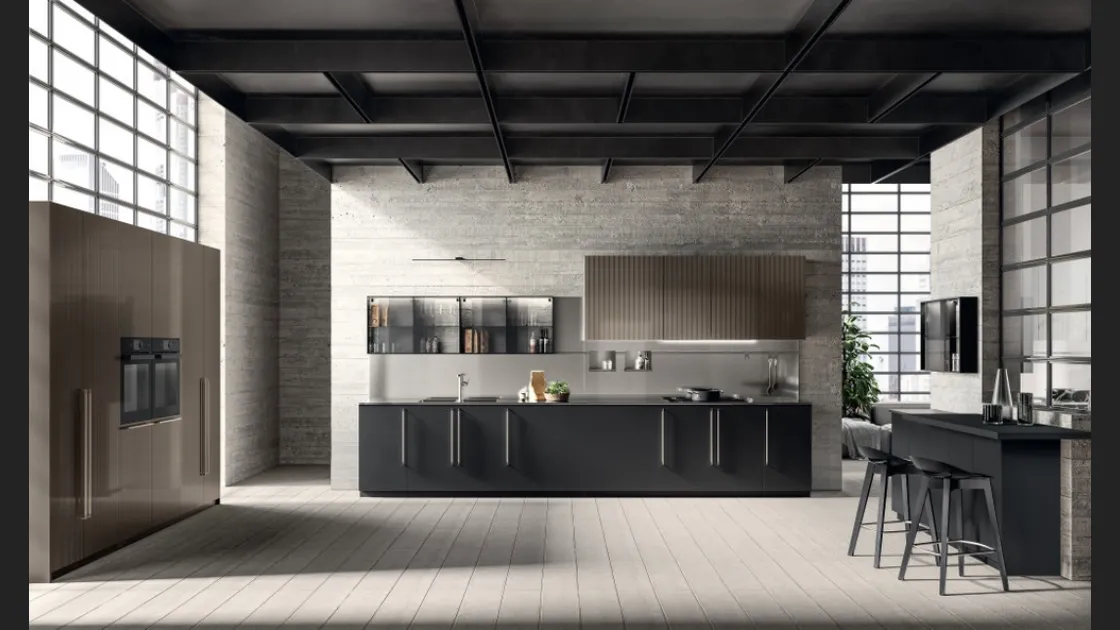 Cucina Moderna Musa in Fenix Nero Ingo e laccato lucido effetto perlato di Scavolini