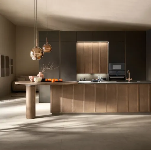 Cucina Moderna con isola Poetica 01 in legno di Frassino e PET di Scavolini