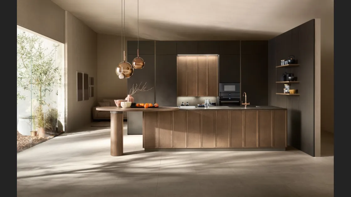 Cucina Moderna con isola Poetica 01 in legno di Frassino e PET di Scavolini