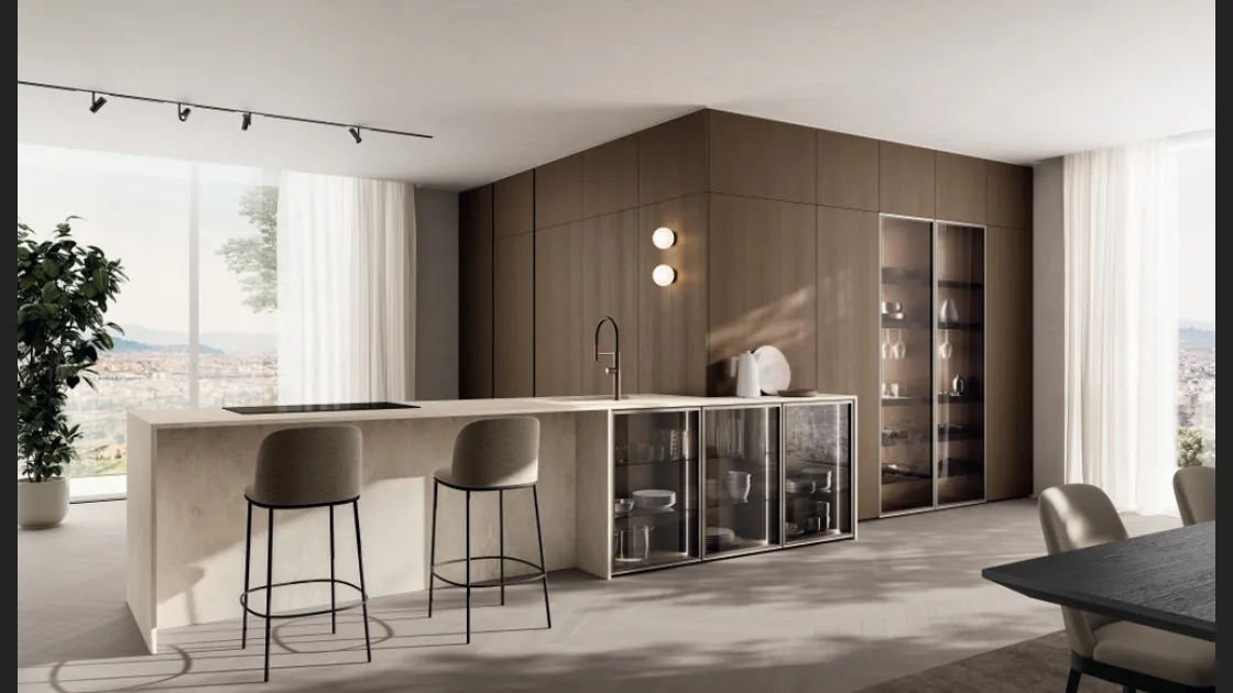 Cucina Moderna con penisola Regola 02 in melaminico e gres di Scavolini