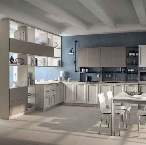 Cucina moderna angolare Sax in decorativo Rovere Artic e laccato opaco di Scavolini