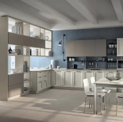 Cucina moderna angolare Sax in decorativo Rovere Artic e laccato opaco di Scavolini