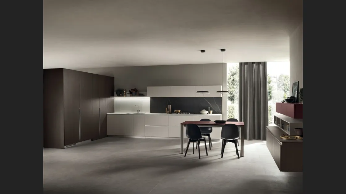 Cucina Moderna DeLinea in laccato Grigio Chiaro e Rovere Grafite di Scavolini