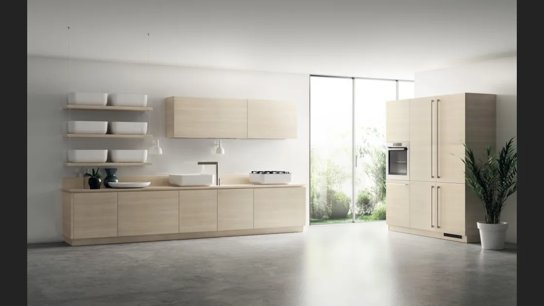 Cucina Moderna Qi in Olmo Kuuki con maniglia a gola di Scavolini