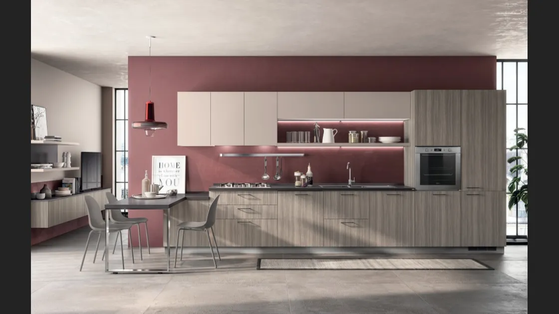 Cucina Moderna Urban & Urban in decorativo Eucalipto Taj e Sabbia Easy di Scavolini