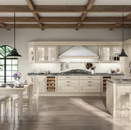 Cucina Shabby Chic angolare con penisola Baltimora in Frassino Bianco di Scavolini