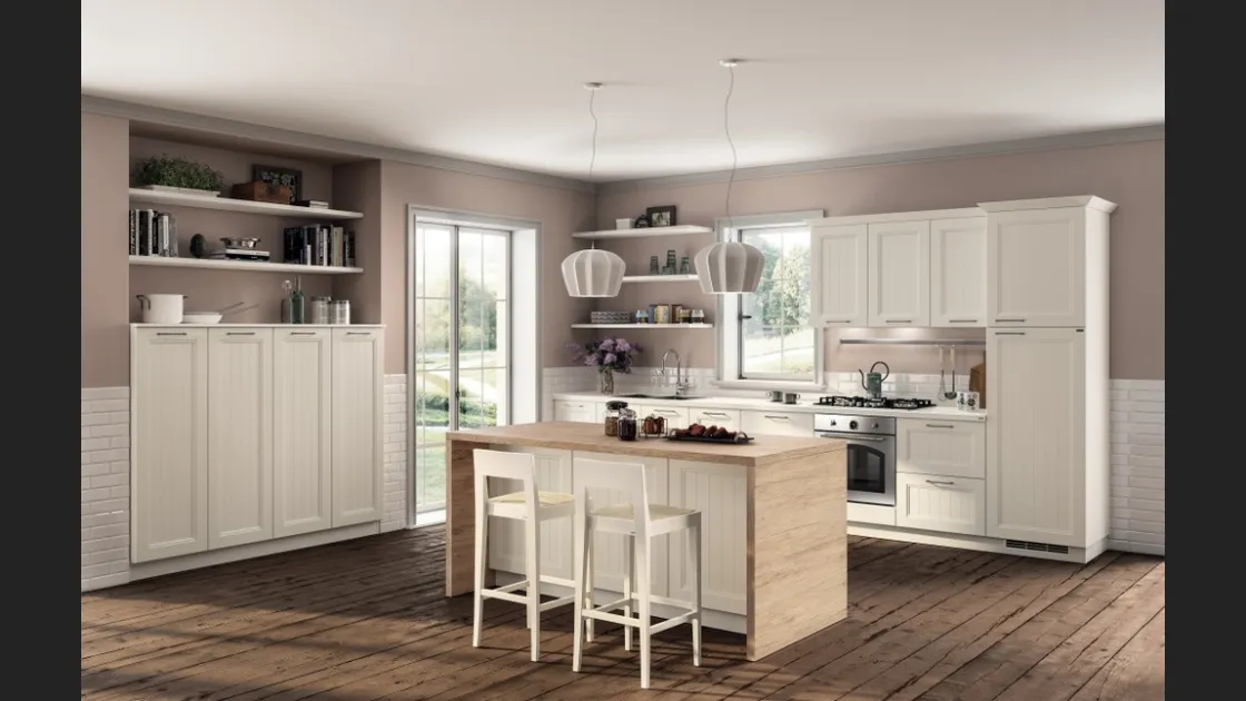 Cucina Shabby Chic Colony in laccato Bianco opaco a doghe di Scavolini