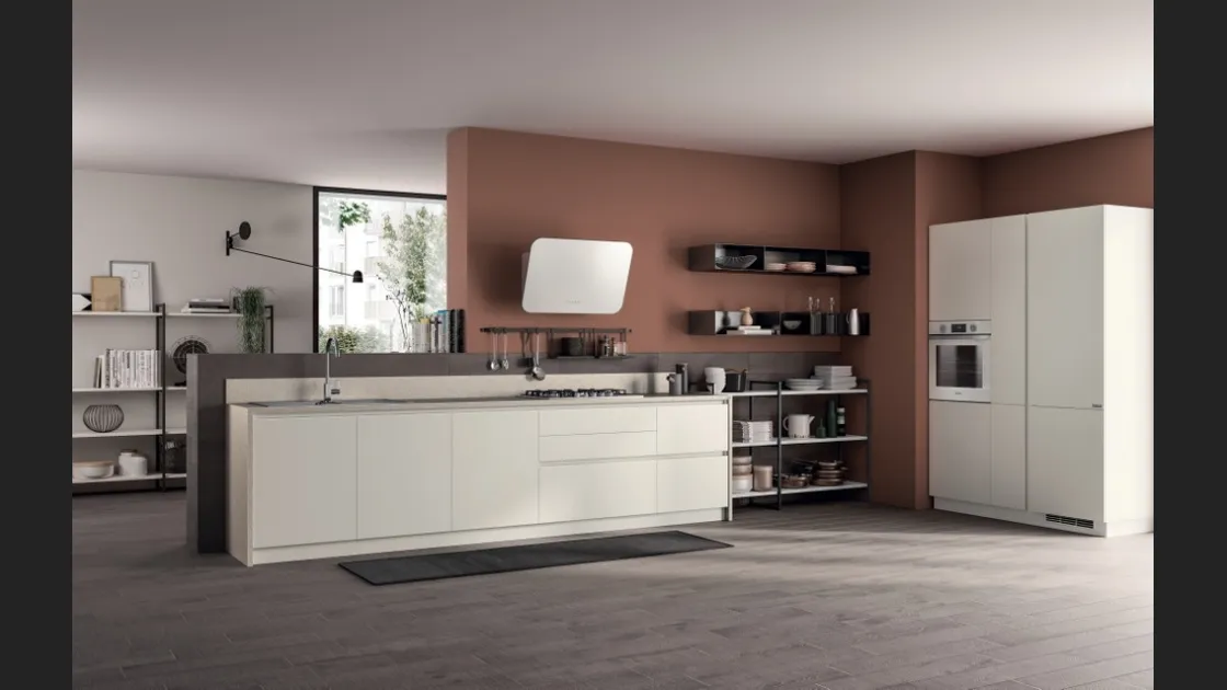 Cucina su misura Evolution in laccato Bianco opaco e Concrete Jersey di Scavolini