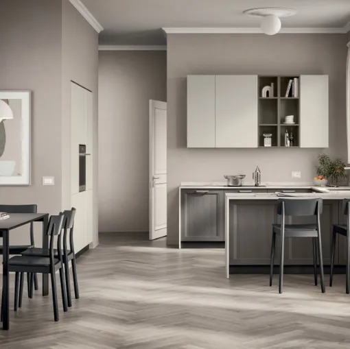 Cucina su misura con penisola Sax 01 finitura Rovere Town di Scavolini