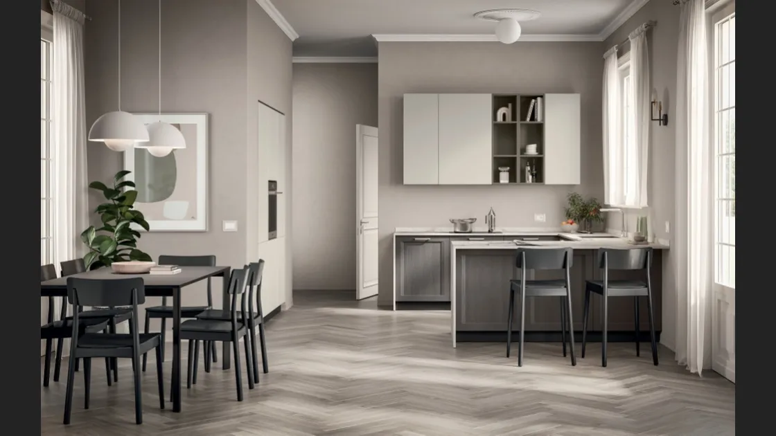 Cucina su misura con penisola Sax 01 finitura Rovere Town di Scavolini