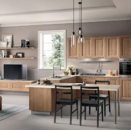 Cucina su misura con penisola Family decorativo Rovere Azteco di Scavolini