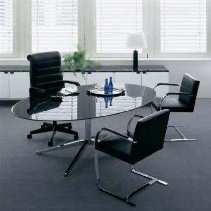 Scrivania Direzionale Florence Knoll Table Desk in vetro di Knoll